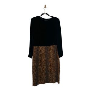 Akris Bergdorf Goodman mix media velvet and leopard dress with button details